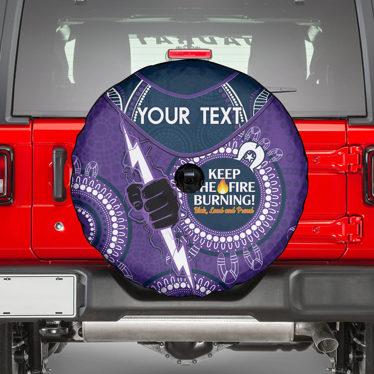 Custom NRL Storm NAIDOC Week Spare Tire Cover Keep The Fire Burning Indigenous Art