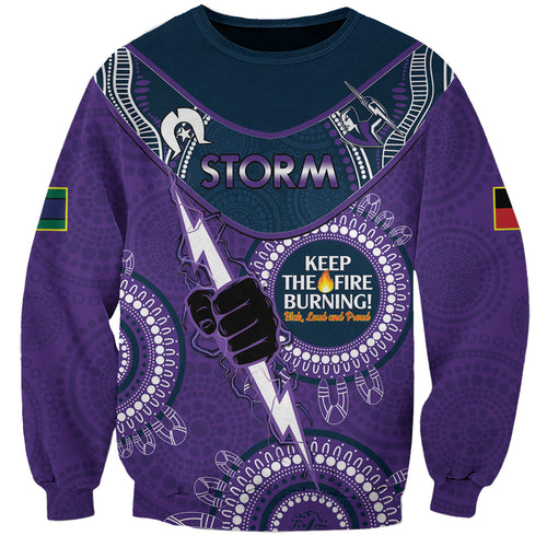 Custom NRL Storm NAIDOC Week Sweatshirt Keep The Fire Burning Indigenous Art