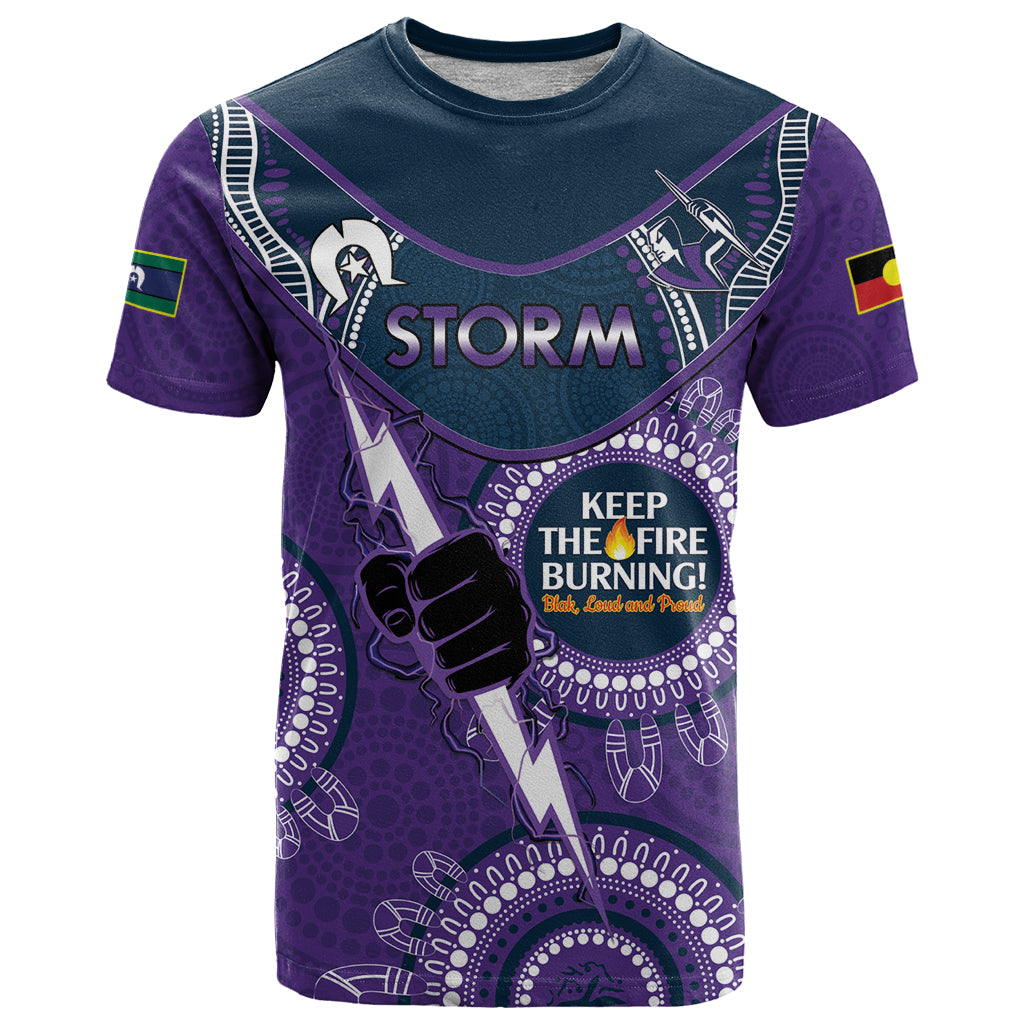 Custom NRL Storm NAIDOC Week T Shirt Keep The Fire Burning Indigenous Art