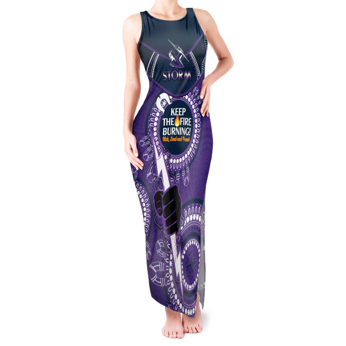 Custom NRL Storm NAIDOC Week Tank Maxi Dress Keep The Fire Burning Indigenous Art