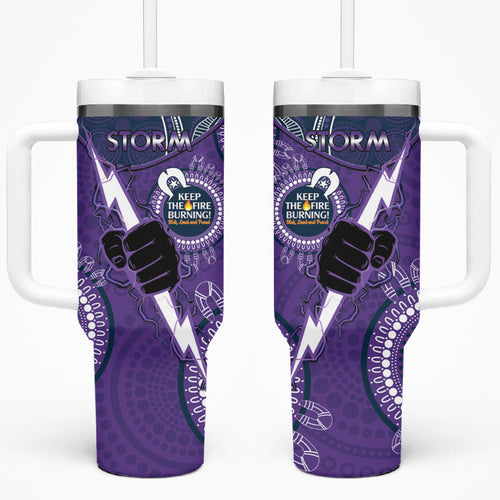NRL Storm NAIDOC Week Tumbler With Handle Keep The Fire Burning Indigenous Art