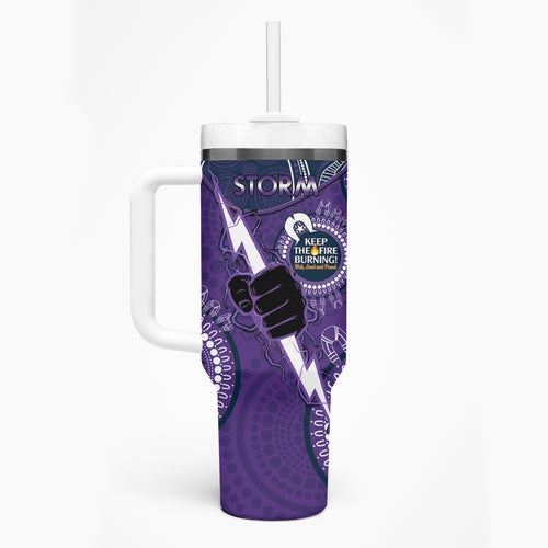 NRL Storm NAIDOC Week Tumbler With Handle Keep The Fire Burning Indigenous Art