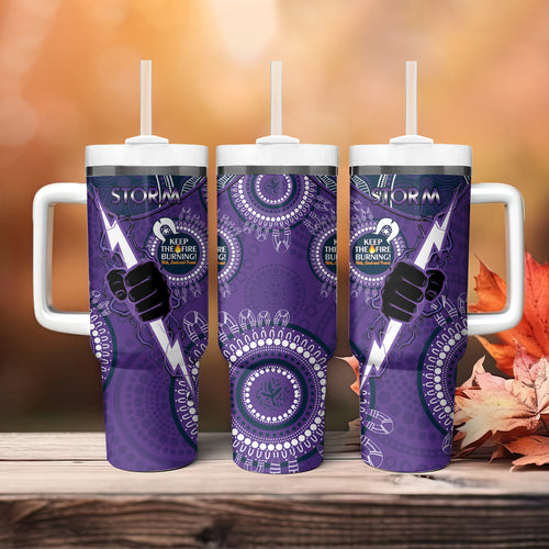 NRL Storm NAIDOC Week Tumbler With Handle Keep The Fire Burning Indigenous Art
