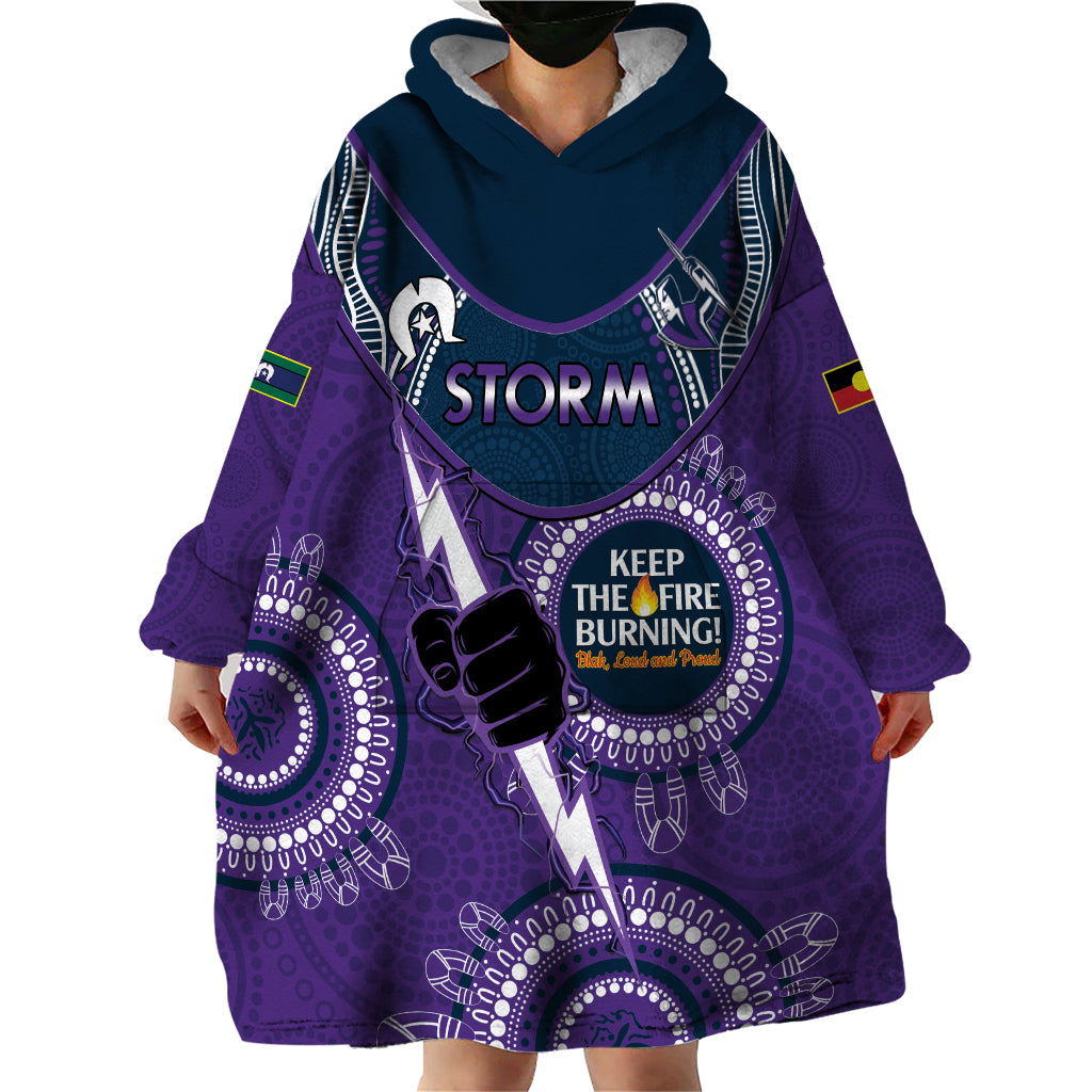 Custom NRL Storm NAIDOC Week Wearable Blanket Hoodie Keep The Fire Burning Indigenous Art