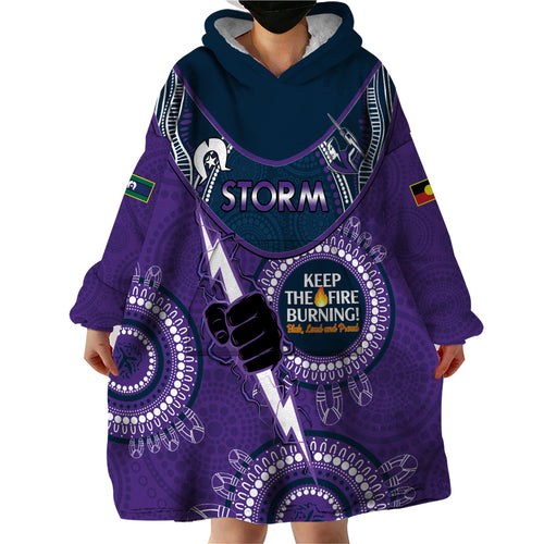 Custom NRL Storm NAIDOC Week Wearable Blanket Hoodie Keep The Fire Burning Indigenous Art