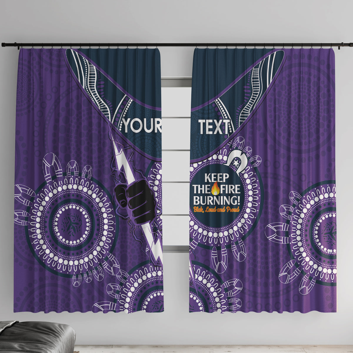 Custom NRL Storm NAIDOC Week Window Curtain Keep The Fire Burning Indigenous Art