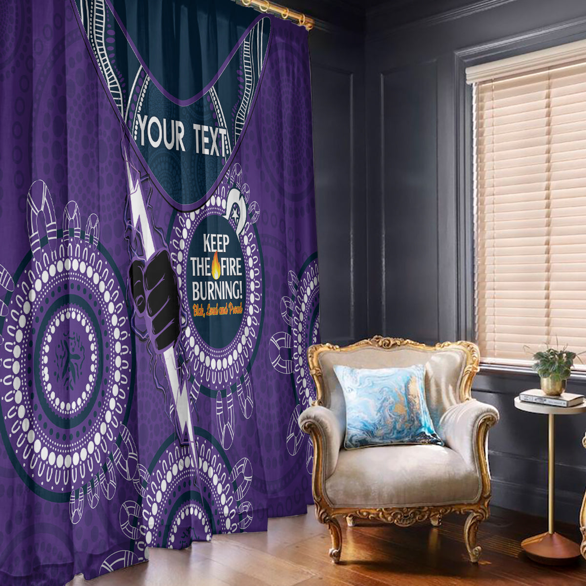 Custom NRL Storm NAIDOC Week Window Curtain Keep The Fire Burning Indigenous Art