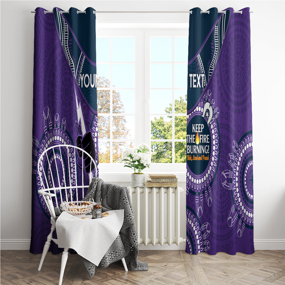 Custom NRL Storm NAIDOC Week Window Curtain Keep The Fire Burning Indigenous Art
