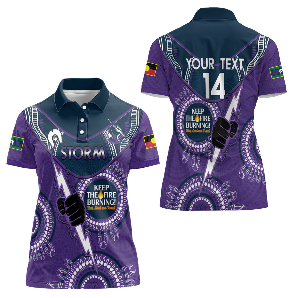 Custom NRL Storm NAIDOC Week Women Polo Shirt Keep The Fire Burning Indigenous Art