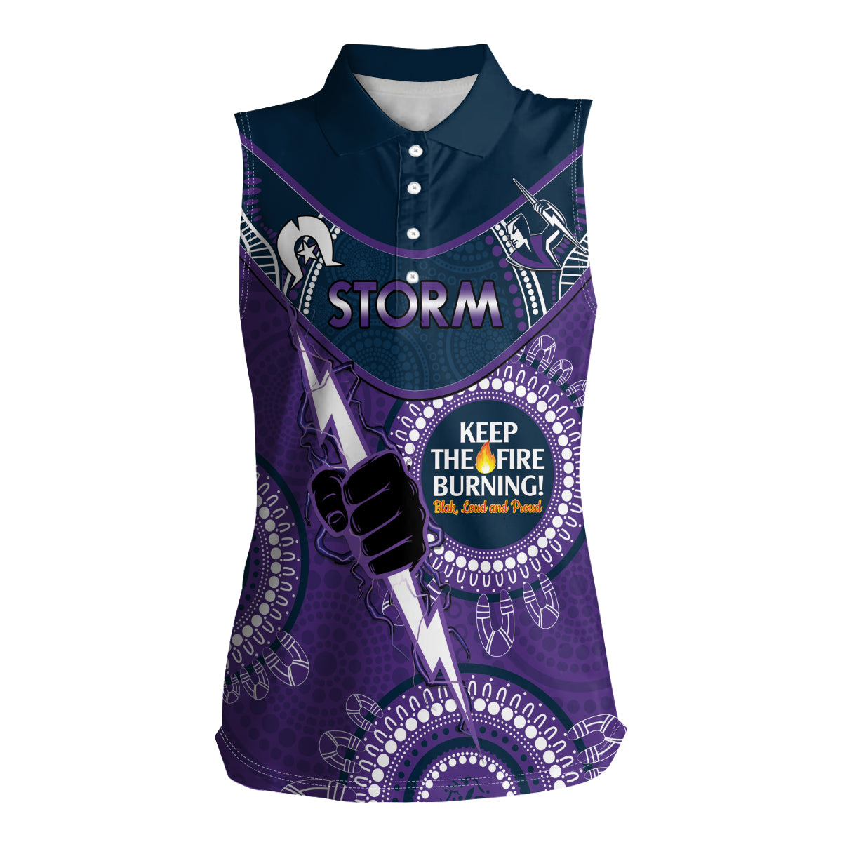 Custom NRL Storm NAIDOC Week Women Sleeveless Polo Shirt Keep The Fire Burning Indigenous Art