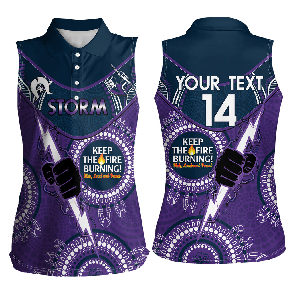 Custom NRL Storm NAIDOC Week Women Sleeveless Polo Shirt Keep The Fire Burning Indigenous Art