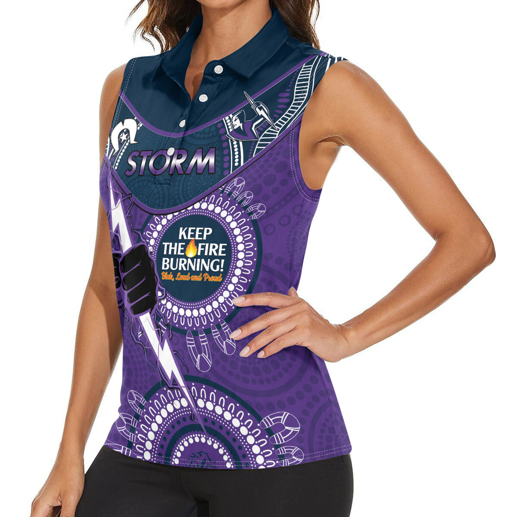 Custom NRL Storm NAIDOC Week Women Sleeveless Polo Shirt Keep The Fire Burning Indigenous Art