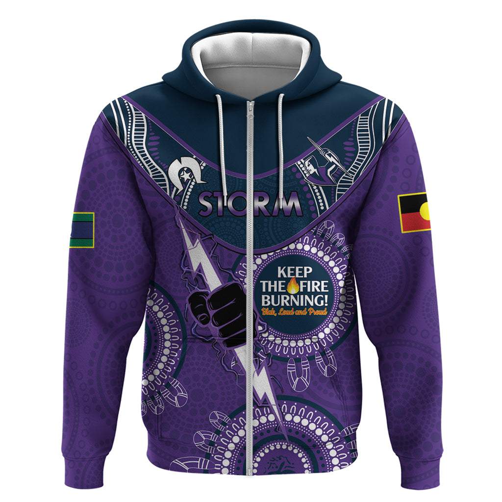 Custom NRL Storm NAIDOC Week Zip Hoodie Keep The Fire Burning Indigenous Art