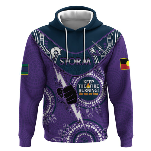 Custom NRL Storm NAIDOC Week Zip Hoodie Keep The Fire Burning Indigenous Art