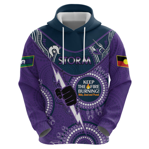 Custom NRL Storm NAIDOC Week Zip Hoodie Keep The Fire Burning Indigenous Art