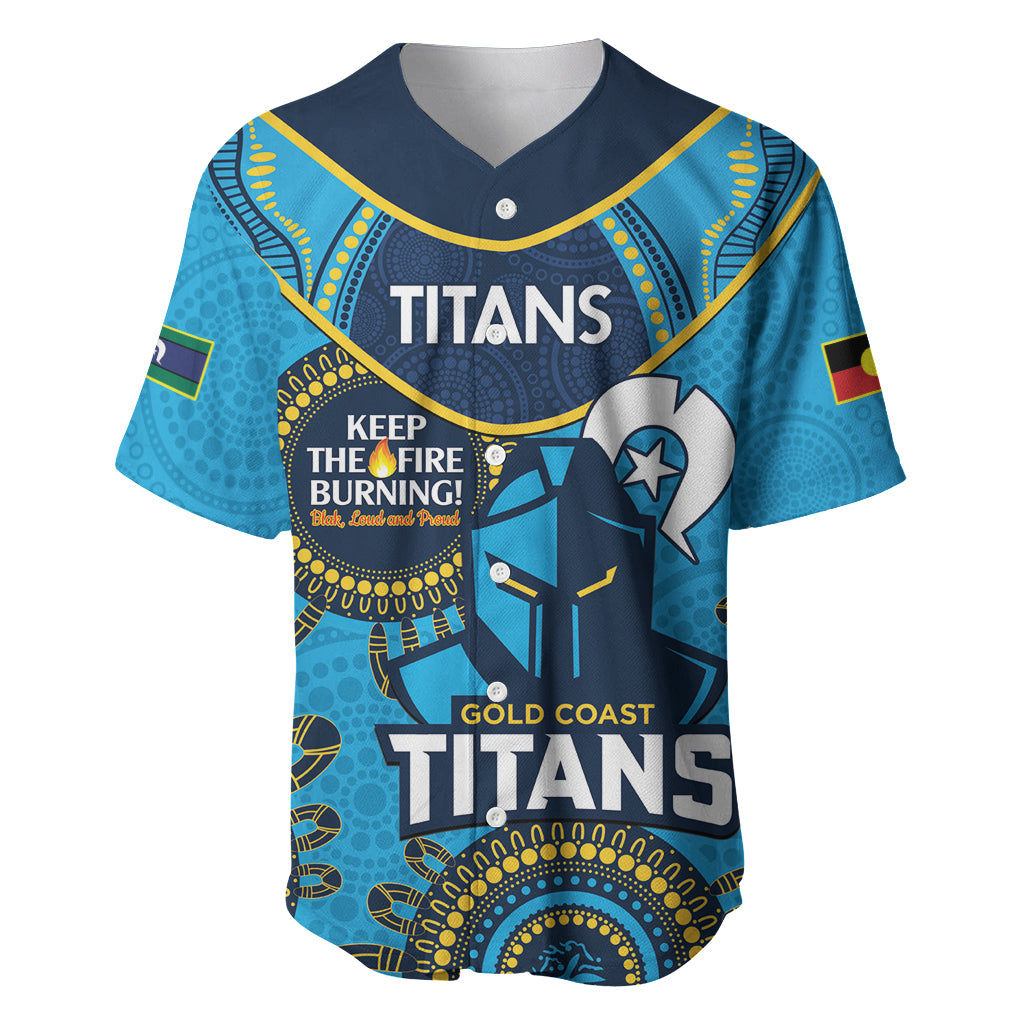 Custom NRL Titans NAIDOC Week Baseball Jersey Keep The Fire Burning Indigenous Art