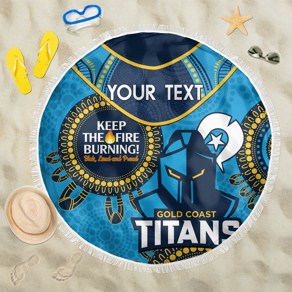 Custom NRL Titans NAIDOC Week Beach Blanket Keep The Fire Burning Indigenous Art