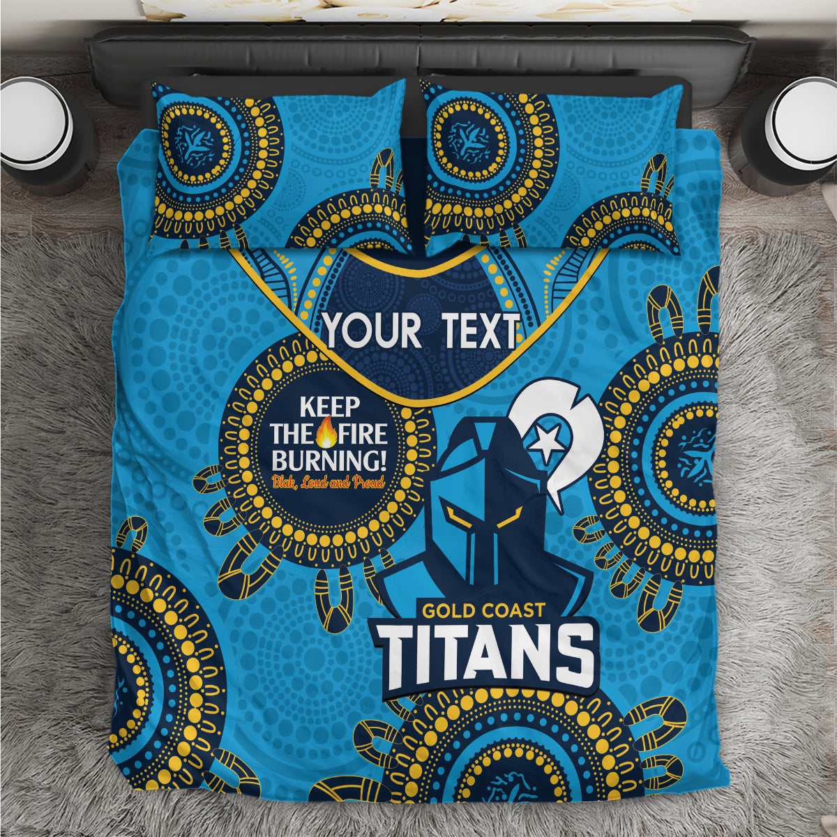 Custom NRL Titans NAIDOC Week Bedding Set Keep The Fire Burning Indigenous Art