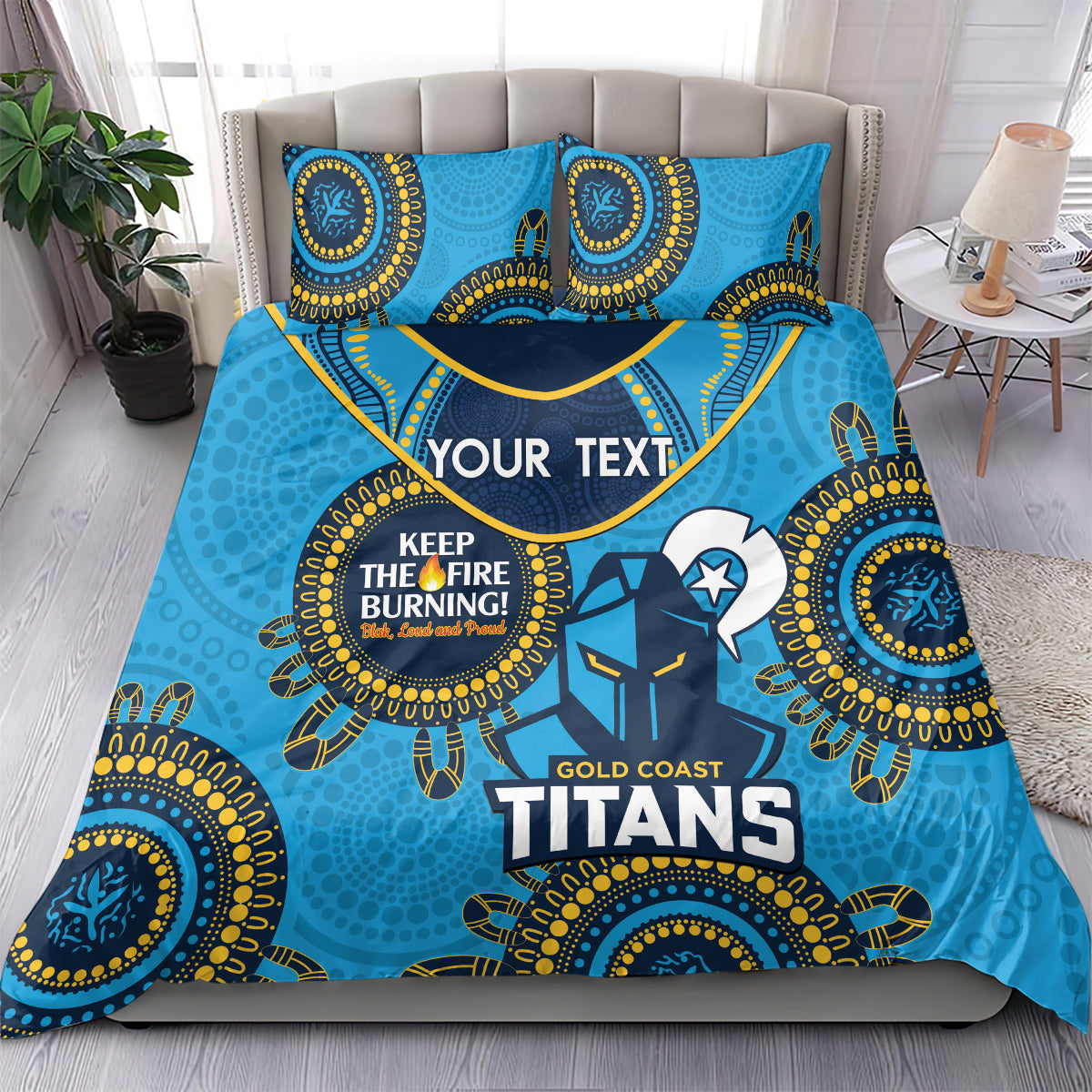 Custom NRL Titans NAIDOC Week Bedding Set Keep The Fire Burning Indigenous Art