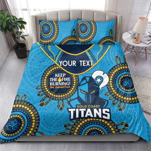 Custom NRL Titans NAIDOC Week Bedding Set Keep The Fire Burning Indigenous Art