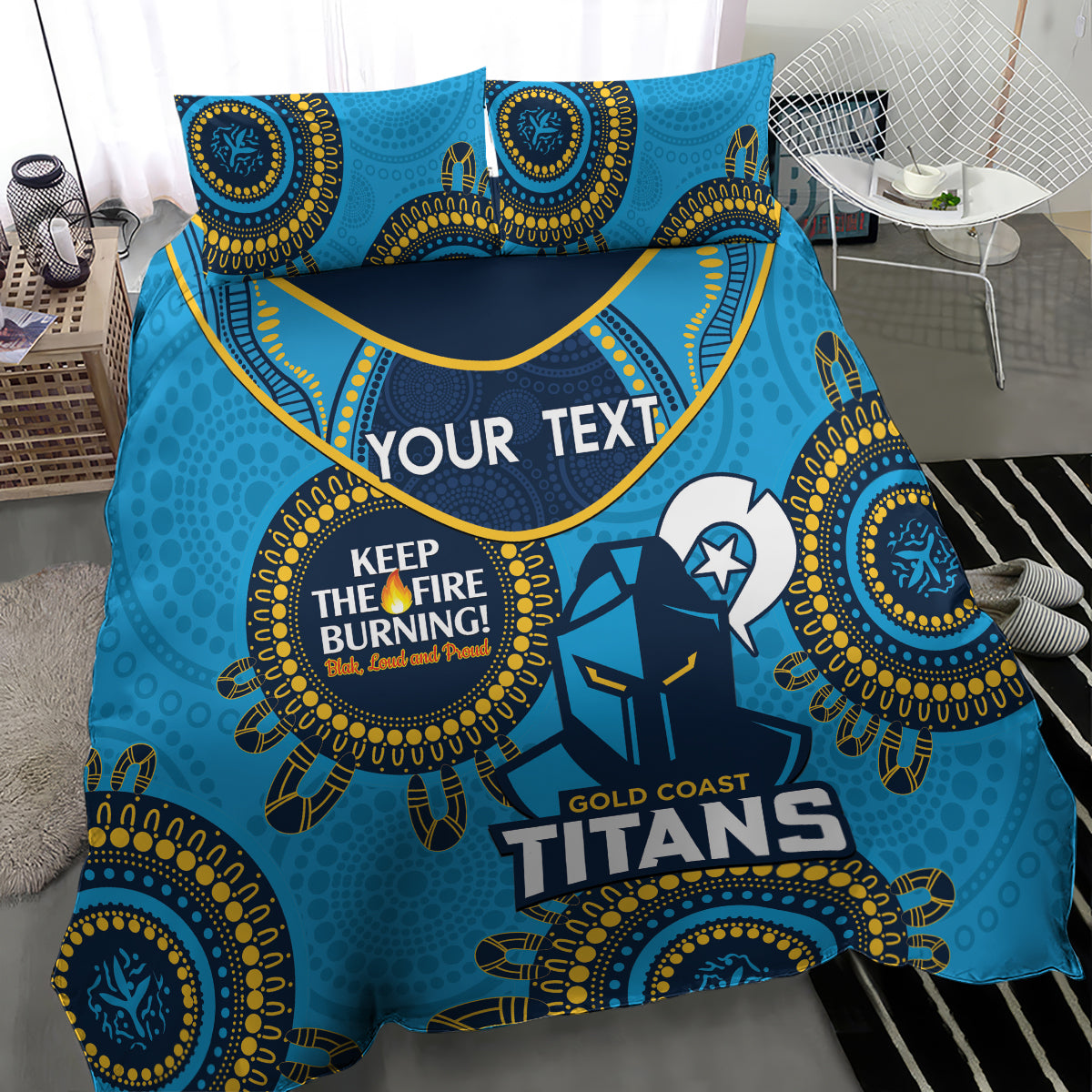 Custom NRL Titans NAIDOC Week Bedding Set Keep The Fire Burning Indigenous Art
