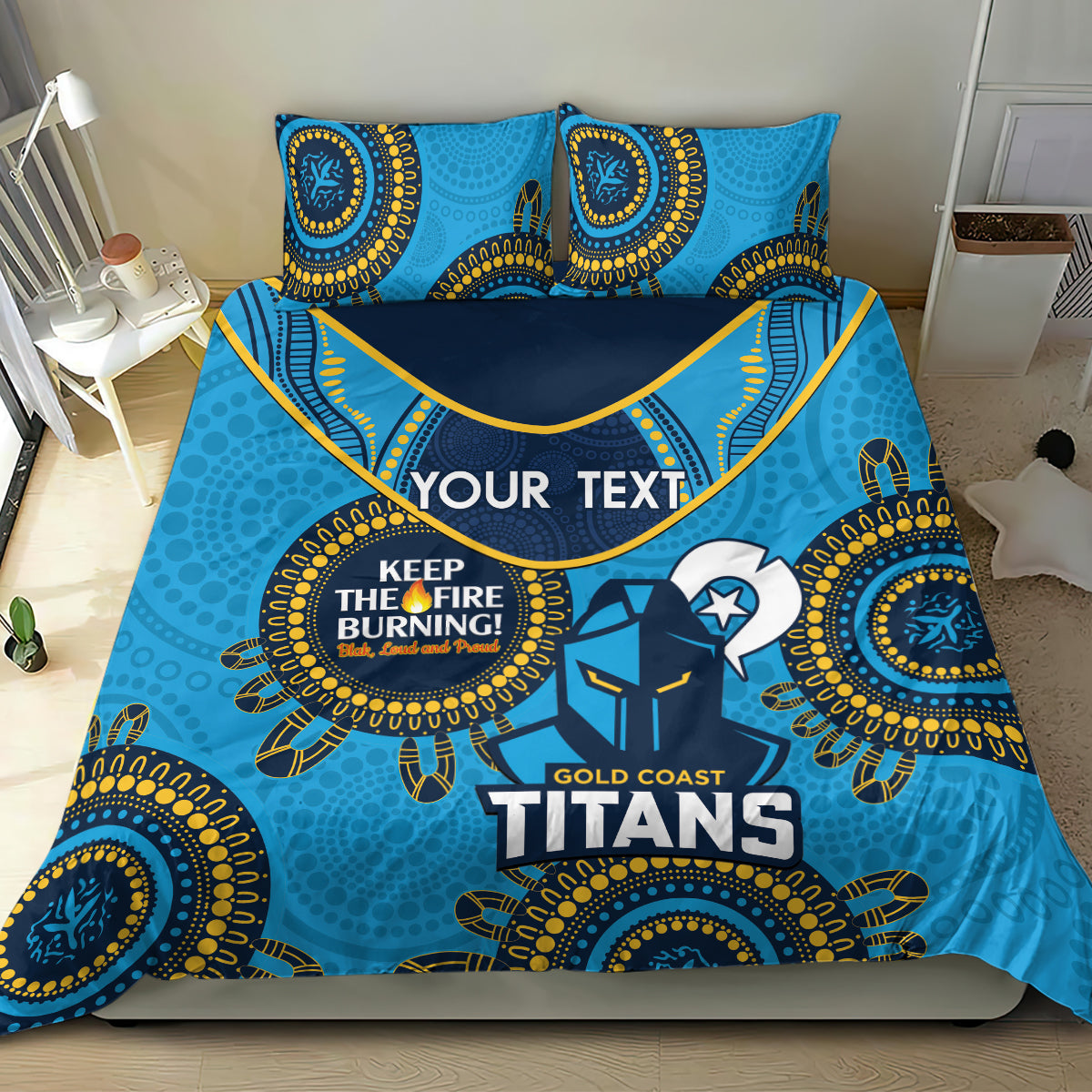 Custom NRL Titans NAIDOC Week Bedding Set Keep The Fire Burning Indigenous Art