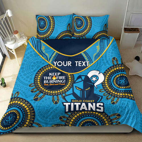 Custom NRL Titans NAIDOC Week Bedding Set Keep The Fire Burning Indigenous Art