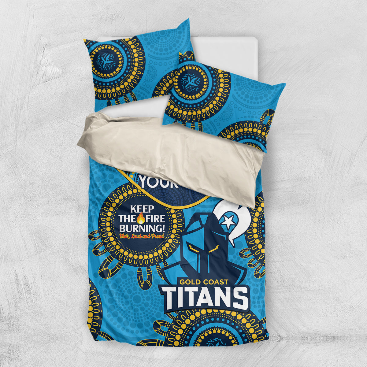 Custom NRL Titans NAIDOC Week Bedding Set Keep The Fire Burning Indigenous Art