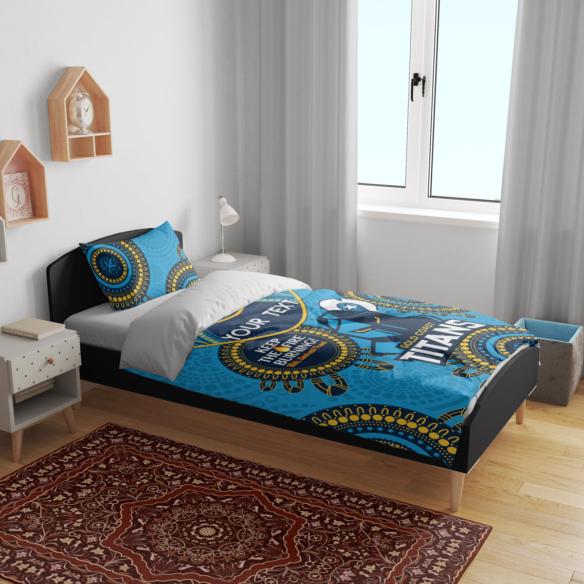 Custom NRL Titans NAIDOC Week Bedding Set Keep The Fire Burning Indigenous Art