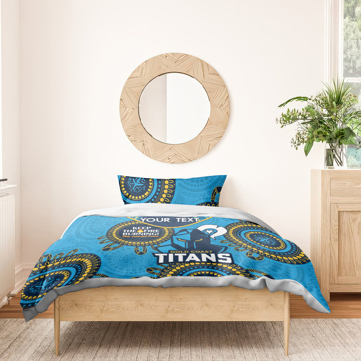Custom NRL Titans NAIDOC Week Bedding Set Keep The Fire Burning Indigenous Art