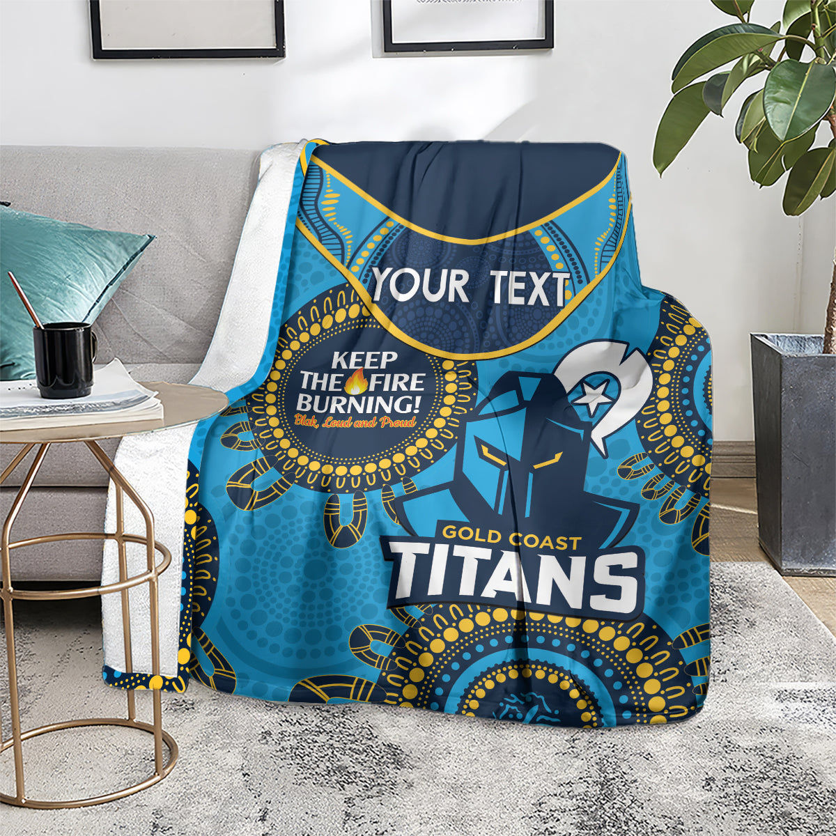Custom NRL Titans NAIDOC Week Blanket Keep The Fire Burning Indigenous Art