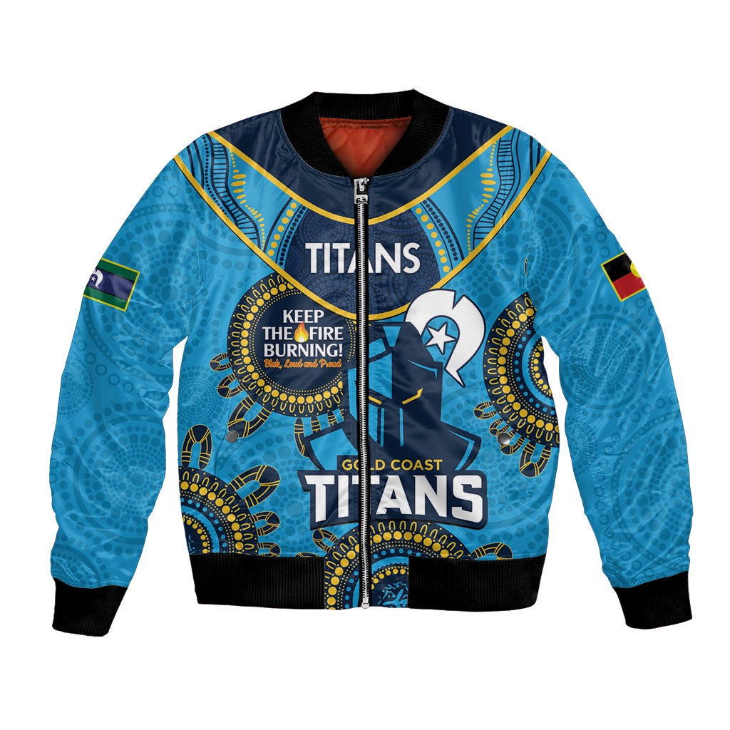 Custom NRL Titans NAIDOC Week Bomber Jacket Keep The Fire Burning Indigenous Art