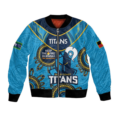 Custom NRL Titans NAIDOC Week Bomber Jacket Keep The Fire Burning Indigenous Art