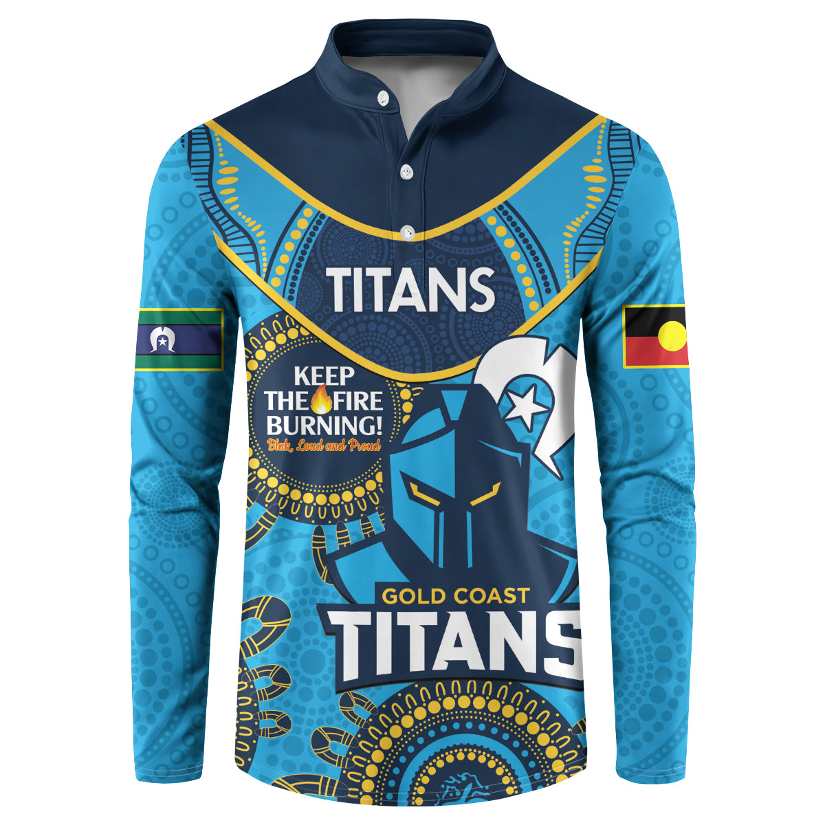 Custom NRL Titans NAIDOC Week Button Sweatshirt Keep The Fire Burning Indigenous Art
