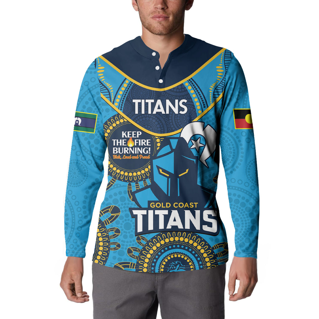 Custom NRL Titans NAIDOC Week Button Sweatshirt Keep The Fire Burning Indigenous Art