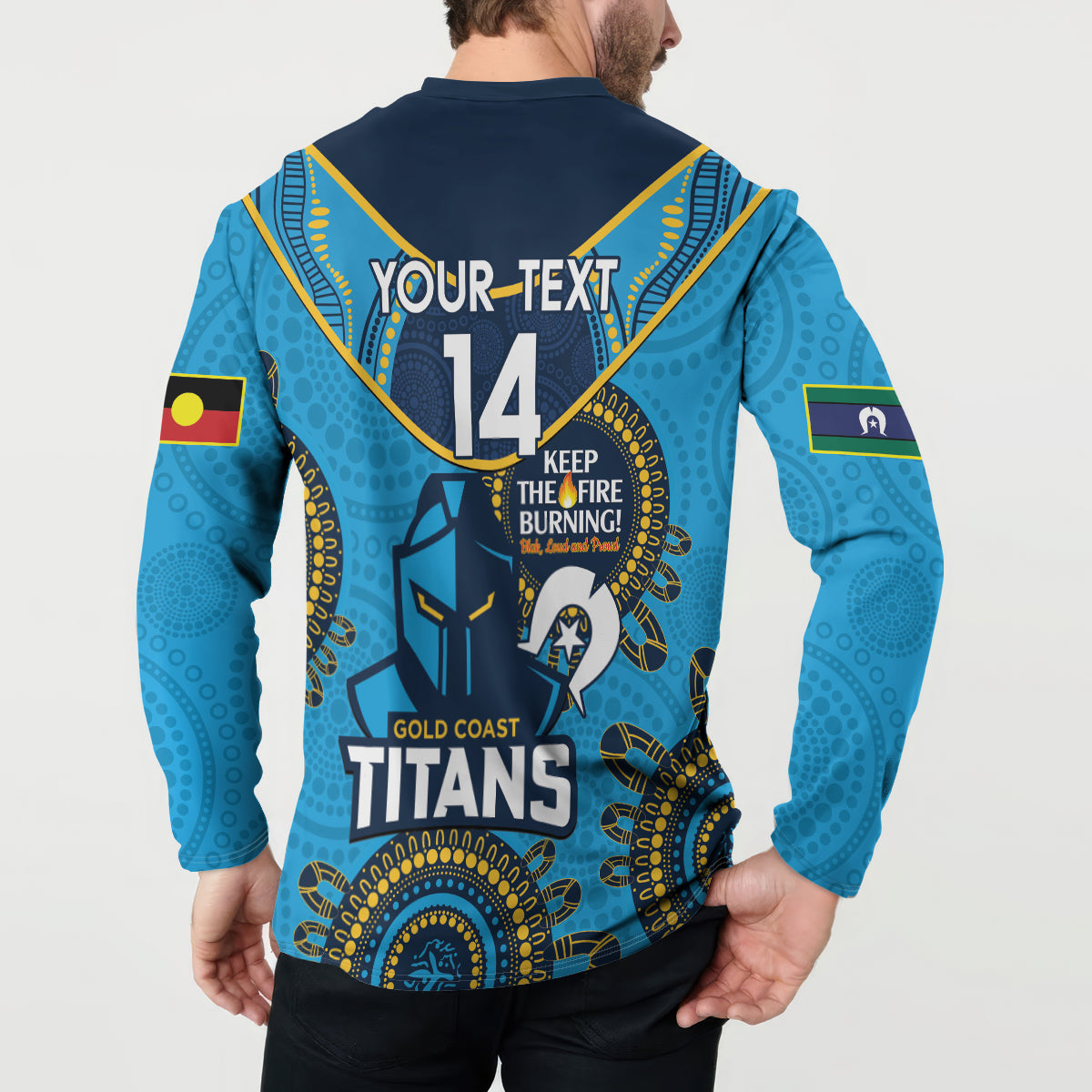 Custom NRL Titans NAIDOC Week Button Sweatshirt Keep The Fire Burning Indigenous Art