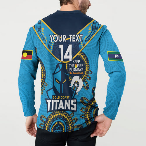 Custom NRL Titans NAIDOC Week Button Sweatshirt Keep The Fire Burning Indigenous Art