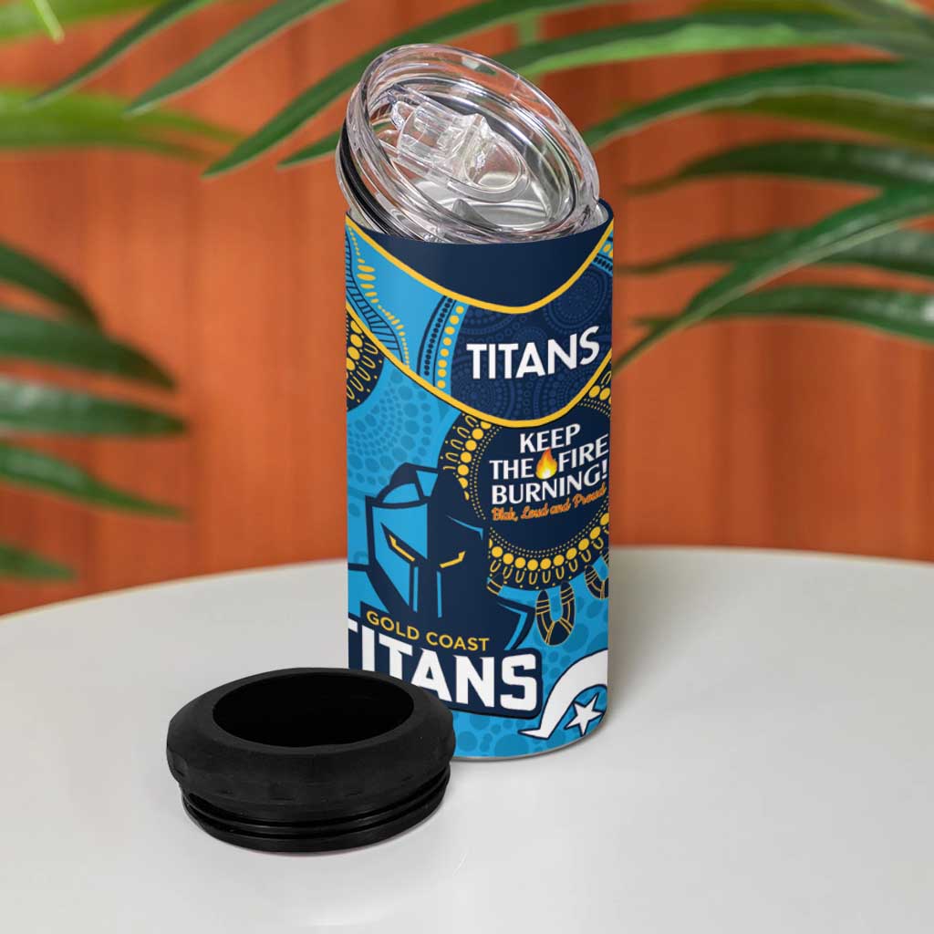 NRL Titans NAIDOC Week 4 in 1 Can Cooler Tumbler Keep The Fire Burning Indigenous Art