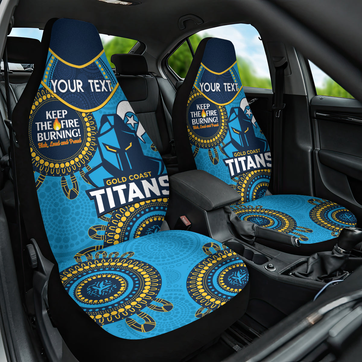 Custom NRL Titans NAIDOC Week Car Seat Cover Keep The Fire Burning Indigenous Art