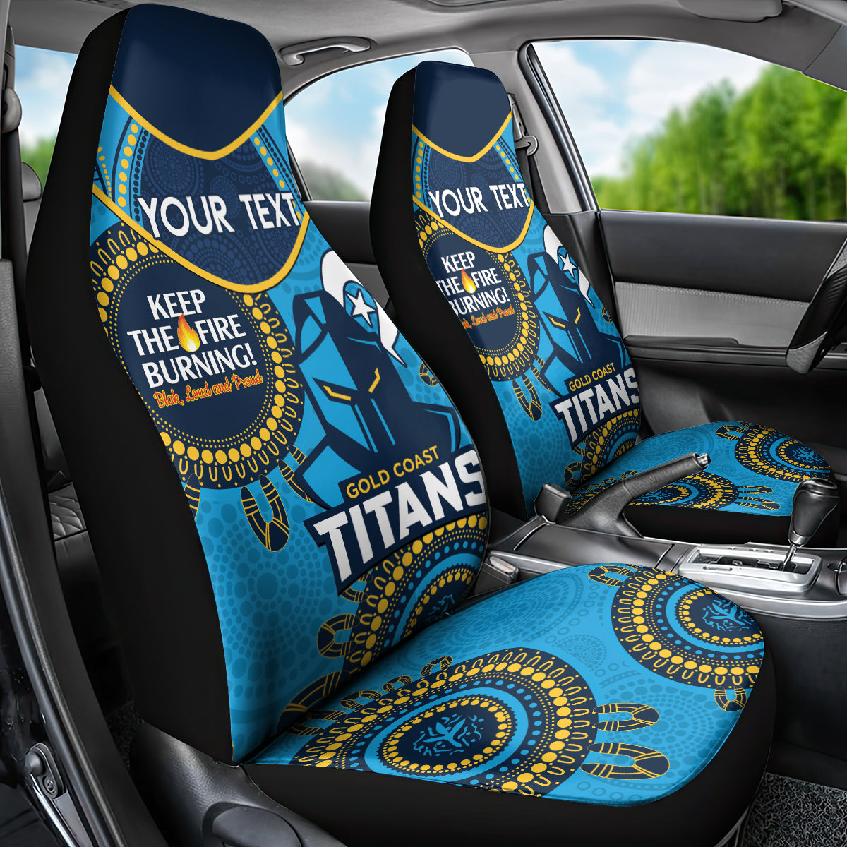 Custom NRL Titans NAIDOC Week Car Seat Cover Keep The Fire Burning Indigenous Art