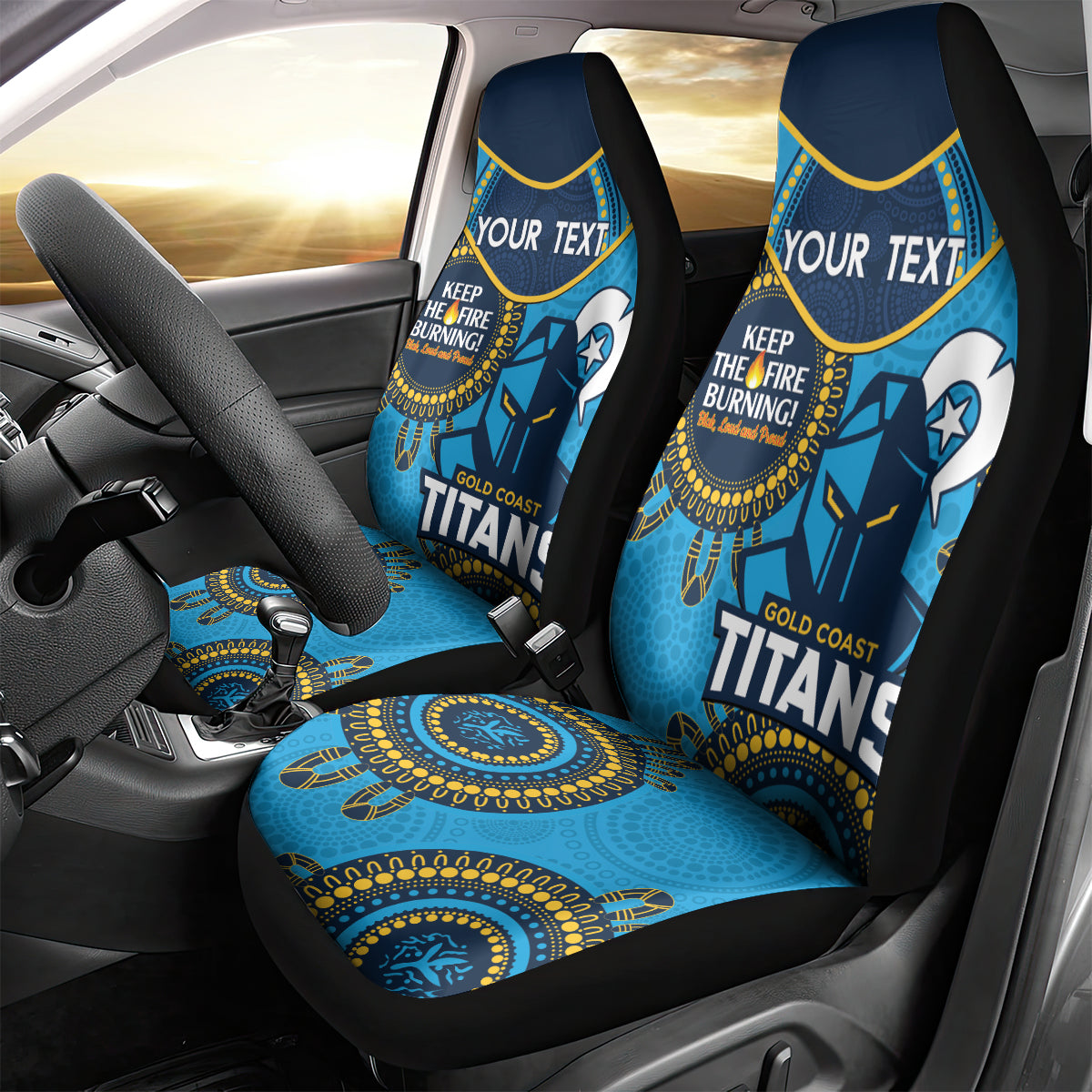 Custom NRL Titans NAIDOC Week Car Seat Cover Keep The Fire Burning Indigenous Art