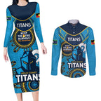 Custom NRL Titans NAIDOC Week Couples Matching Long Sleeve Bodycon Dress and Long Sleeve Button Shirt Keep The Fire Burning Indigenous Art
