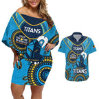 Custom NRL Titans NAIDOC Week Couples Matching Off Shoulder Short Dress and Hawaiian Shirt Keep The Fire Burning Indigenous Art