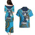 Custom NRL Titans NAIDOC Week Couples Matching Puletasi and Hawaiian Shirt Keep The Fire Burning Indigenous Art