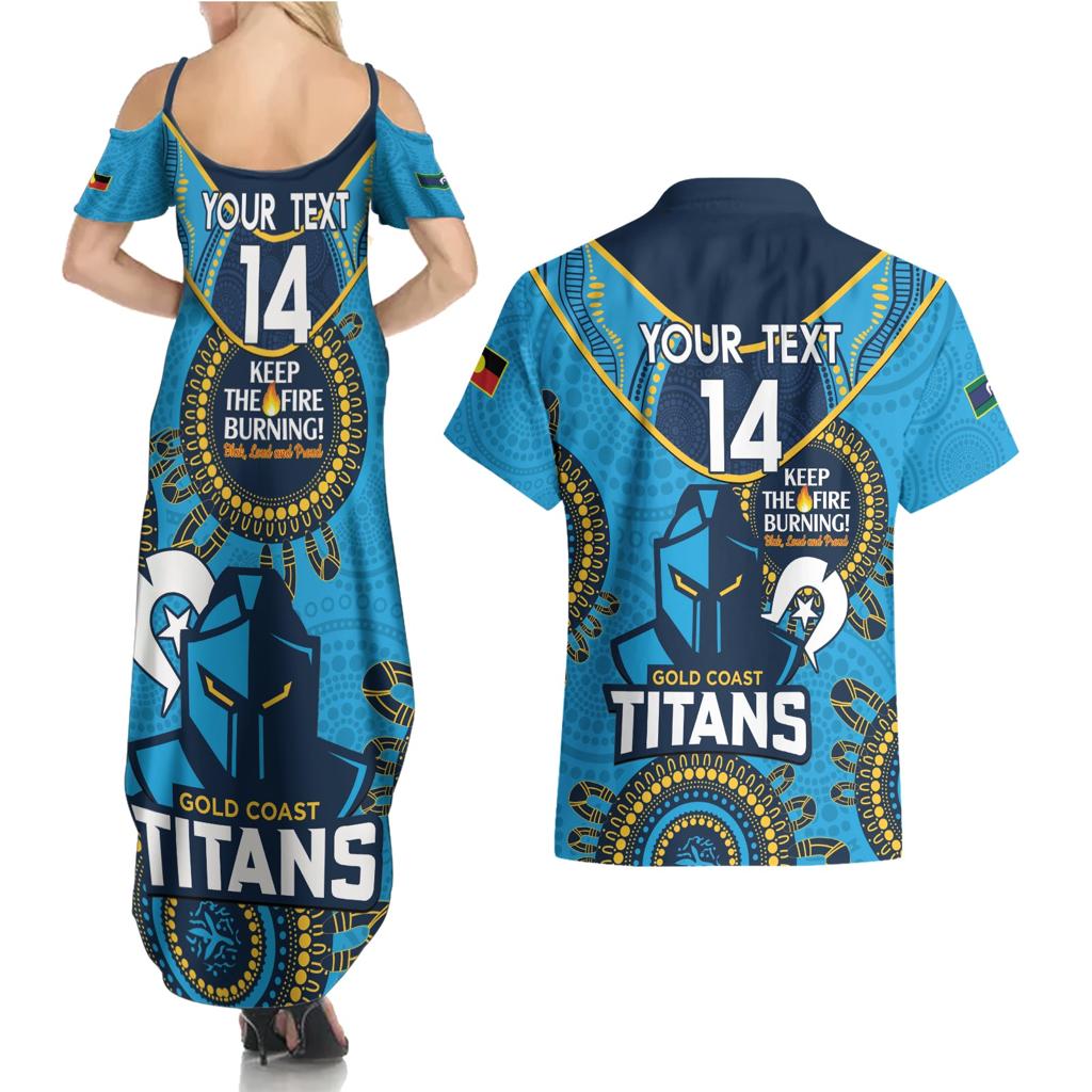 Custom NRL Titans NAIDOC Week Couples Matching Summer Maxi Dress and Hawaiian Shirt Keep The Fire Burning Indigenous Art