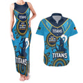 Custom NRL Titans NAIDOC Week Couples Matching Tank Maxi Dress and Hawaiian Shirt Keep The Fire Burning Indigenous Art