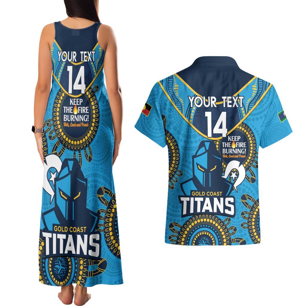 Custom NRL Titans NAIDOC Week Couples Matching Tank Maxi Dress and Hawaiian Shirt Keep The Fire Burning Indigenous Art