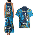 Custom NRL Titans NAIDOC Week Couples Matching Tank Maxi Dress and Hawaiian Shirt Keep The Fire Burning Indigenous Art