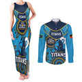 Custom NRL Titans NAIDOC Week Couples Matching Tank Maxi Dress and Long Sleeve Button Shirt Keep The Fire Burning Indigenous Art