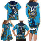 Custom NRL Titans NAIDOC Week Family Matching Long Sleeve Bodycon Dress and Hawaiian Shirt Keep The Fire Burning Indigenous Art